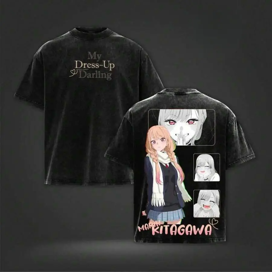 Retro Grunge Anime Fan Vintage Washed My Dress Up Darling Marin Kitagawa Anime Tee Soft Cotton Relaxed Crew Neck Short Sleeve Shirt Vintage Grunge Streetwear Weekend Party Travel Casual Fashion Top