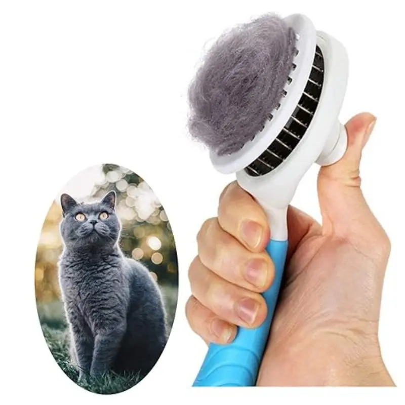 One-Button Self-Cleaning Pet Deshedding Brush, Stainless Steel Blades, Grooming Comb for Dogs & Cats, Removes Loose Fur, Gentle Massage
