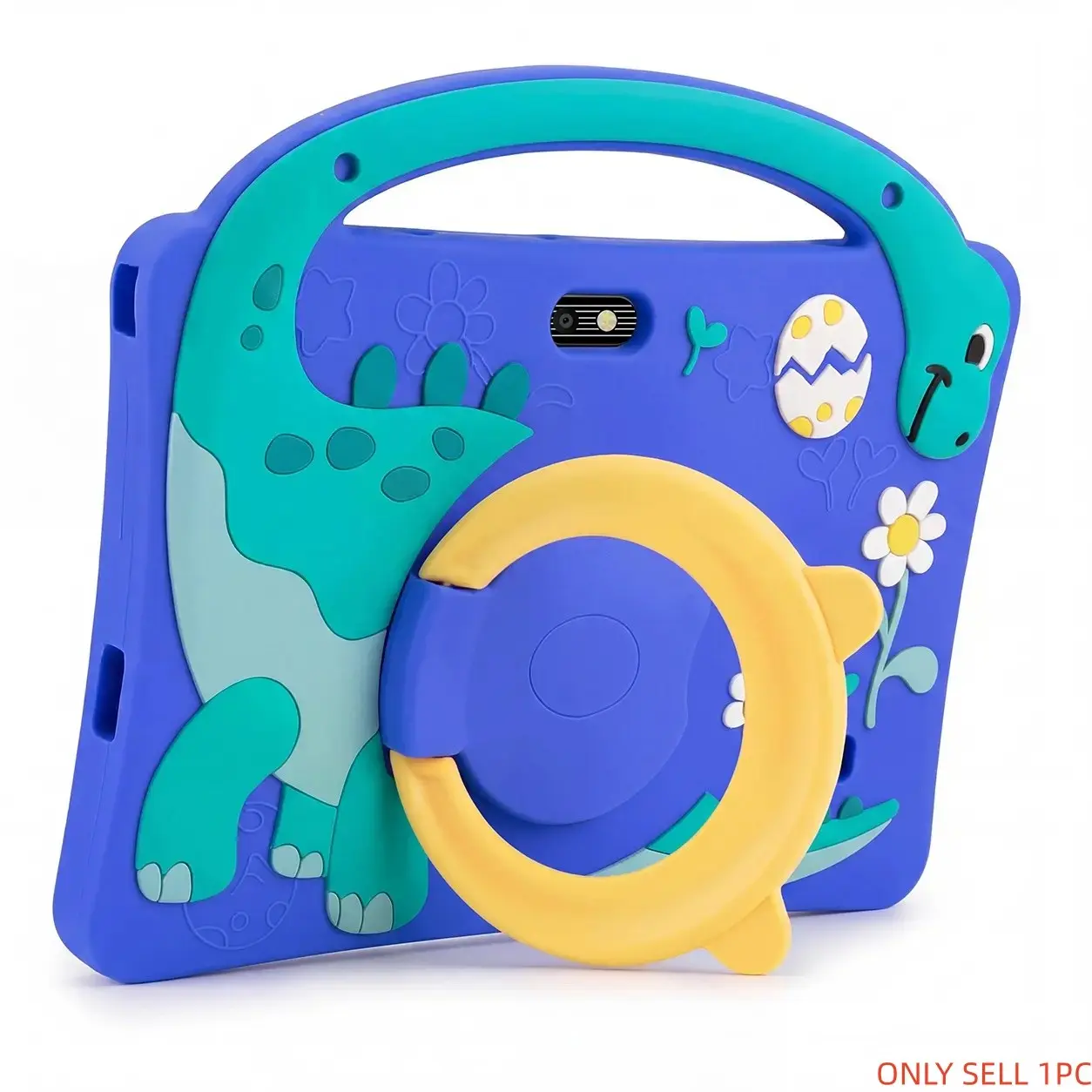 New 7-inch kids' tablet with Android 13, 1GB RAM and 16GB ROM, WiFi support, comes with a shockproof silicone case and cute dinosaur design. Parents can control the educational apps. Dual cameras, perfect Children's Day gift for kids.