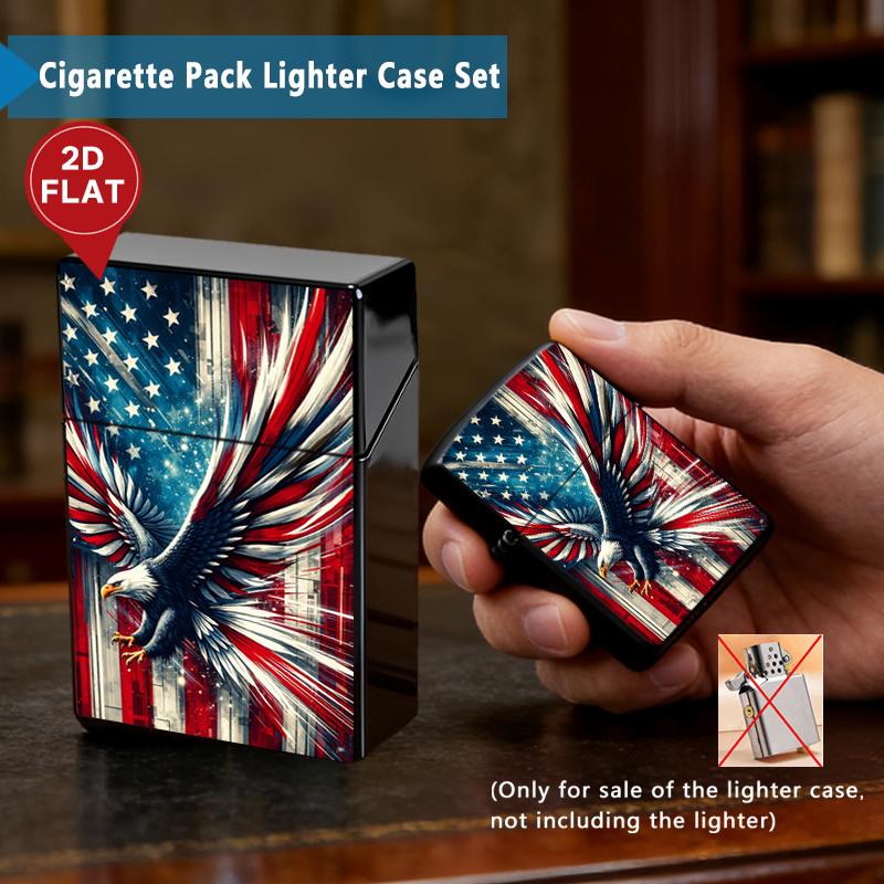 Vintage American Bald Eagle US Flag Cigarette Pack Case + Lighter Shell, Distressed Flag Design, Proud American Gift for Him, Memorial Day Accessory