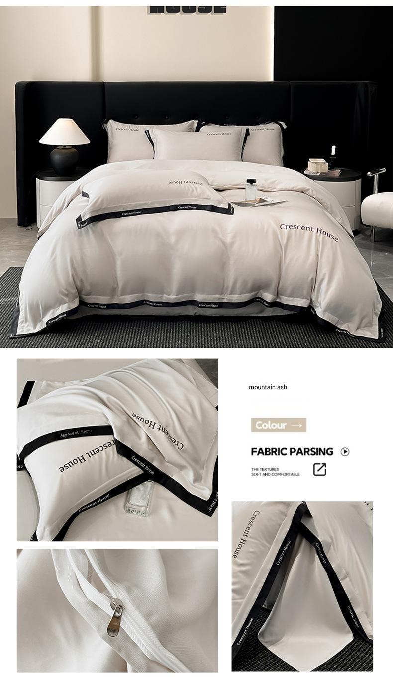 New washed ice silk four-piece set, light luxury and high-end feel, embroidered bed sheet and duvet cover set for summer