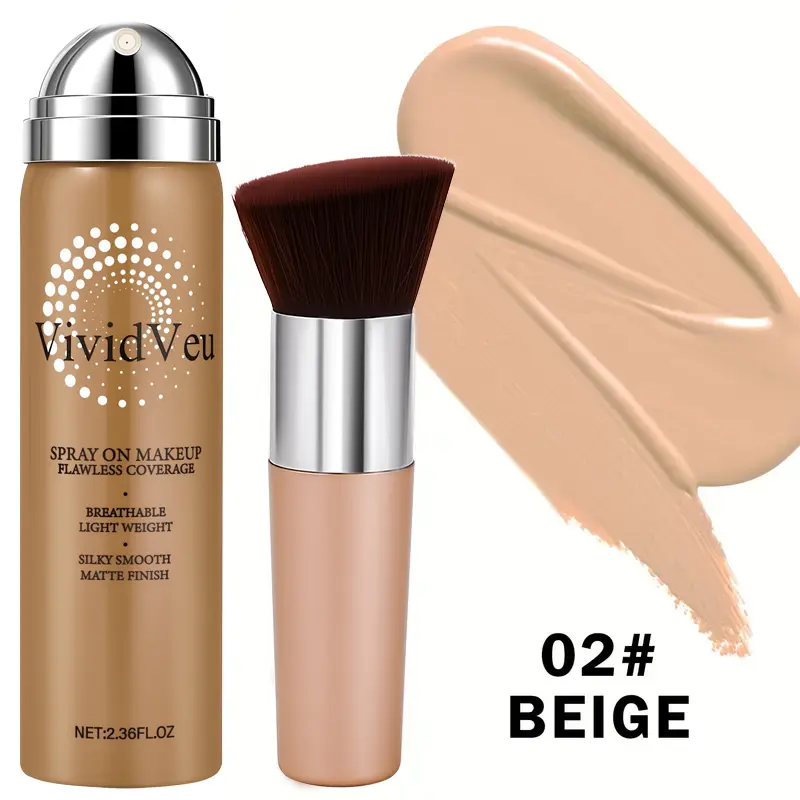 【VividVeu】2.0 Upgrade Hydrating Nourishing Foundation Spray - Silky, Compact, Lightweight Fine Mist Formula with High-Matte Finish, Blendable Full Coverage for Flawless Long-Lasting Base, Ideal for Daily Makeup, Dates, Beauty Gift warm porcelain