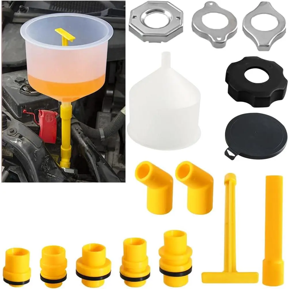15 count No Spill  Coolant Funnel Kit, Spill Free  Radiator Coolant Filling Funnel, Spill Proof Auto Radiator Funnel Bleeder Accessories with Adapters,  for