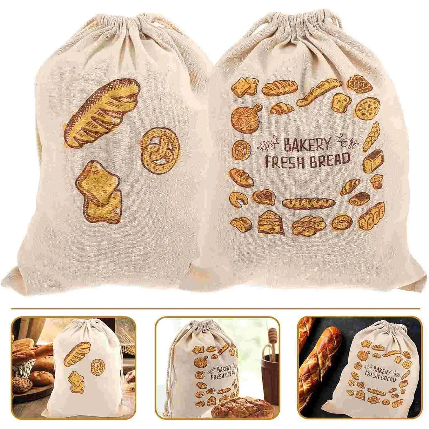 2pcs Linen Bread Bags - 1 Large & 1 Extra Large Reusable Storage Bags with Drawstring Closure for Bakers, Ideal for Artisan Bread Organisation, Unbleached 100% Cotton/Linen, Breathable & Organic, Sustainable Storage - Organiser