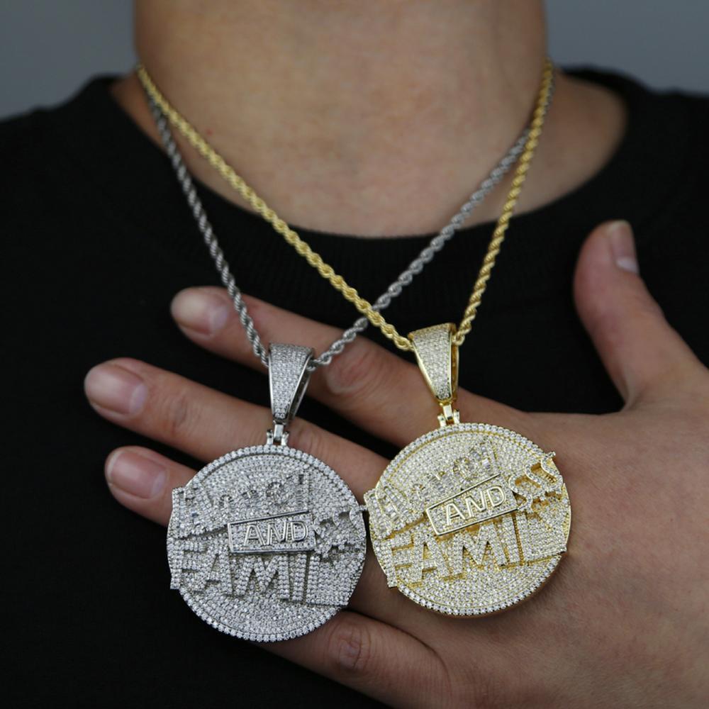 2025 New Iced Out Bling Round Letter Pendant Necklace Full Paved 5A CZ Cubic Zirconia Badge Charm Fashion Hip Hop Men Jewelry