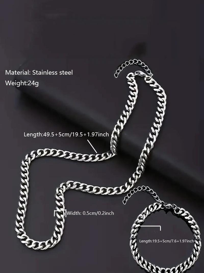 Punk Style Stainless Steel Chain Necklace & Bracelet, Casual Trendy Hip Hop Jewelry Set, Fashionable Jewelry Set Without Box, Men Jewelry