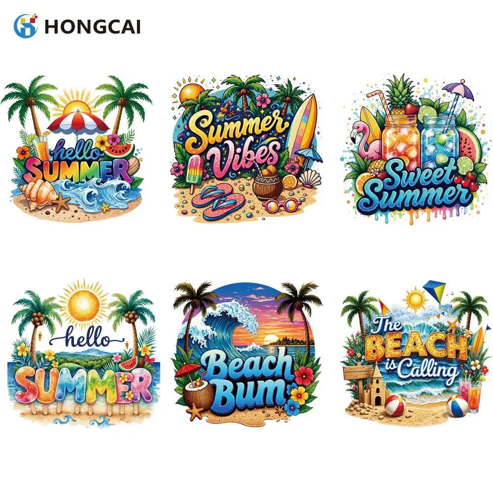Summer Dopamine Beach Style Heat Transfer Sticker, T-Shirt Transformation, Washproof, High Durability, DIY Fashion, Tropical Summer Crafts, DIY Crafts Supplies
