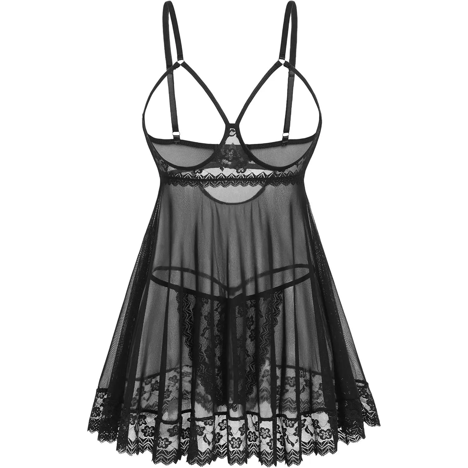 Sexy Lace Babydoll Dress Lingerie for Women Sheer Mesh Chemise Sleepwear Exotic Boudoir OutfitsGift