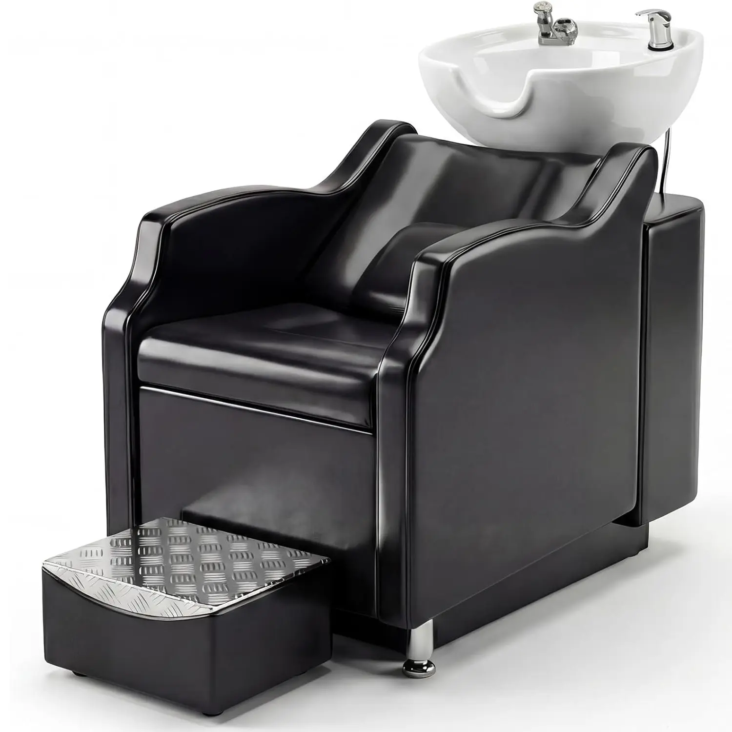 Salon Shampoo Bowl and Chair Set, 450 lbs Capacity Backwash Station with Lightweight ABS Plastic Backwash Sink & Footrest, for Beauty Salons, Barber Shops