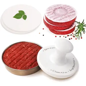 Burger Press 5" Hamburger Press Patty Maker | Patty Press Burger Mold Ring | with 100 Patty Papers | Porcelain Smasher Stainless Steel Shaper Smash for Meat  Veggie Turkey Vegan Beef
