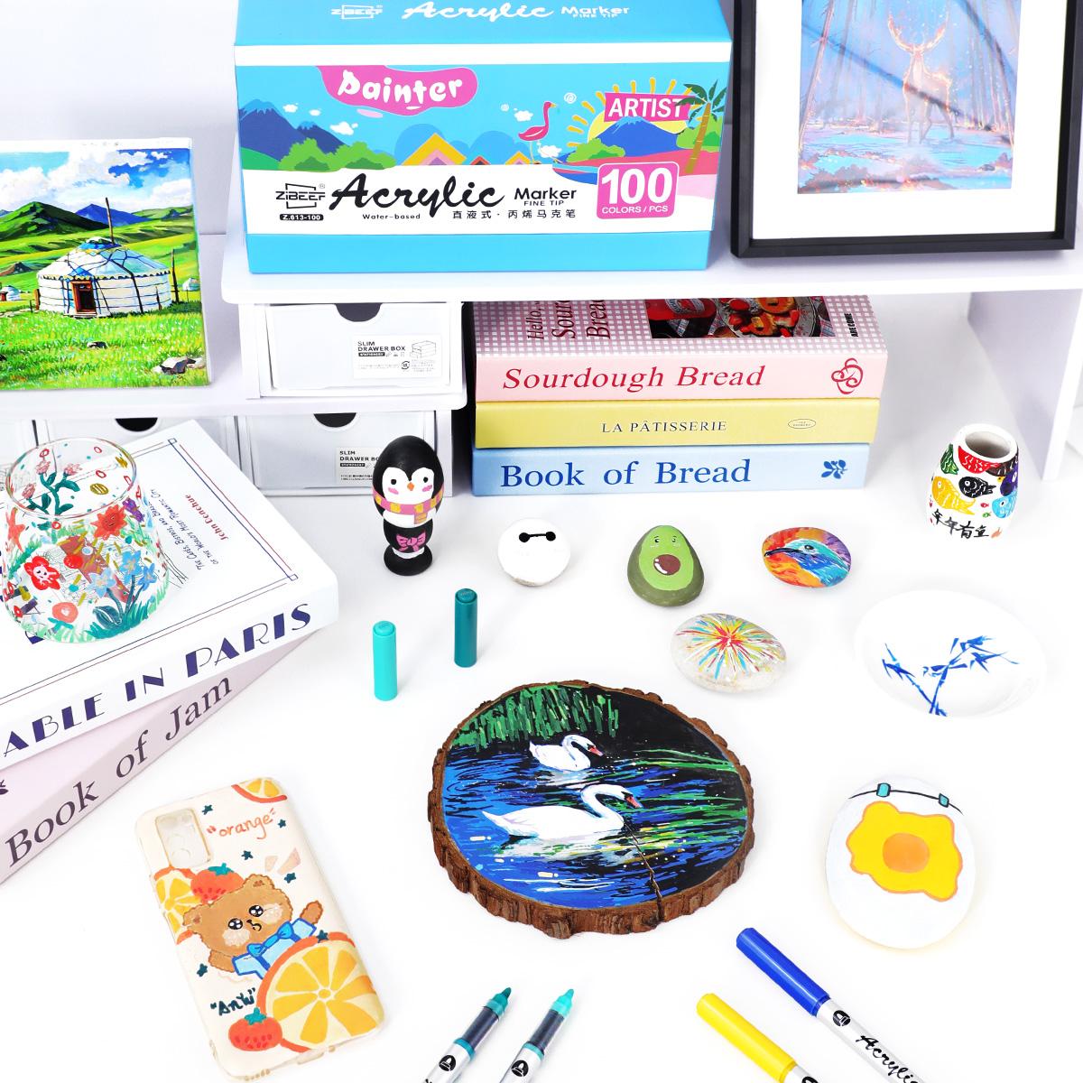 Acrylic Paint Marker Set, 1 Box Acrylic Paint Pen with Box, Fine Tip Markers Set for Wood, Stone, Canvas, Glass, Fabric, Egg, Rock Painting and DIY Crafts