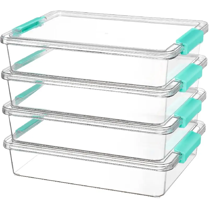 6 Qt Plastic Storage Bins with Lids, Clear Sensory Bins, Arts Crafts Organizers and Storage, Stackable Containers for Home Office and School Supplies, 4 Pack