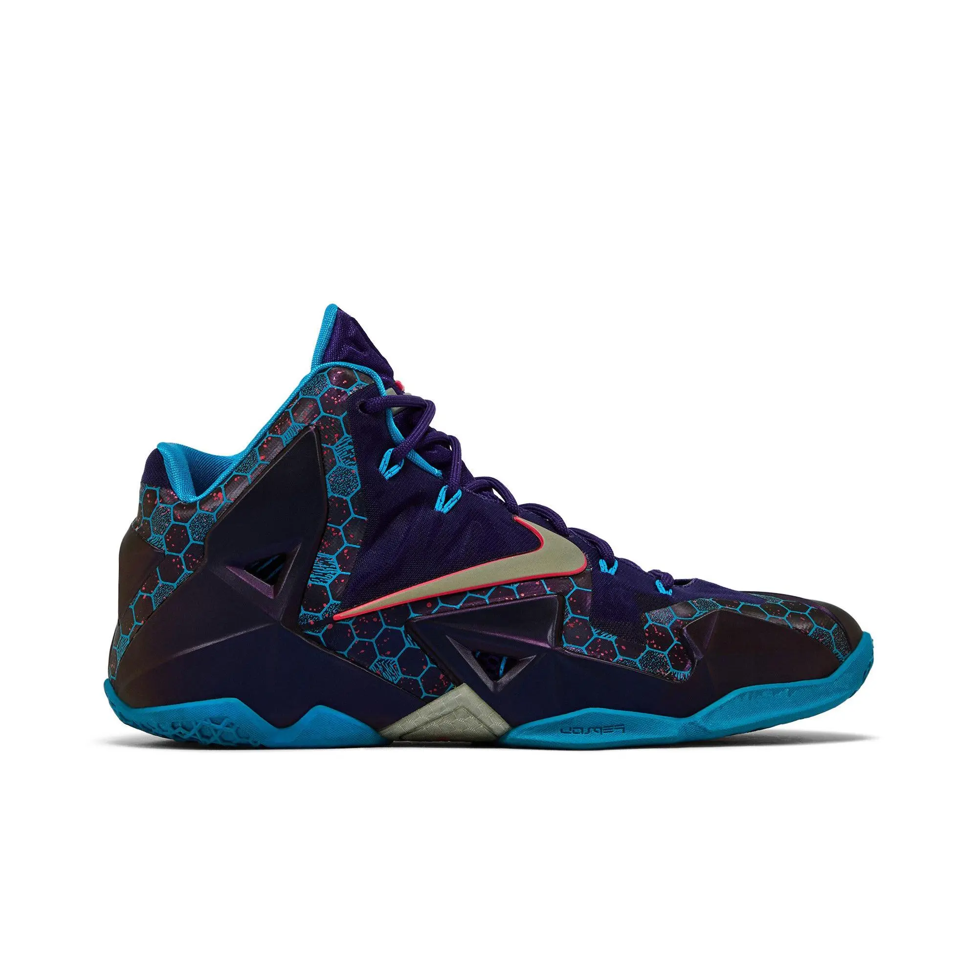 Nike LeBron 11 'Hornets' Unisex Court Purple-Reflective Silver-Vivid Blue Basketball Shoes for Court Play, Style Code 616175-500