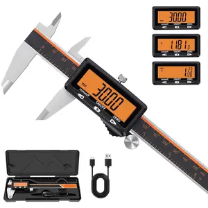 Digital Caliper, 6" Rechargeable Caliper Measuring Tool with Large Orange Screen (Non-Backlit), Stainless Steel Digital Micrometer with Auto-Off, Inch/MM/Fraction for DIY/Household/-Printing