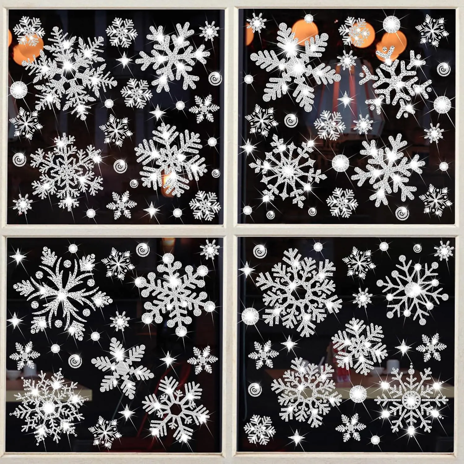 Glitter Snowflake Window Clings, 147 count  Sparkling Christmas Window Clings Winter Wonderland Decorations for  Christmas Party (Glitter Snowflake)