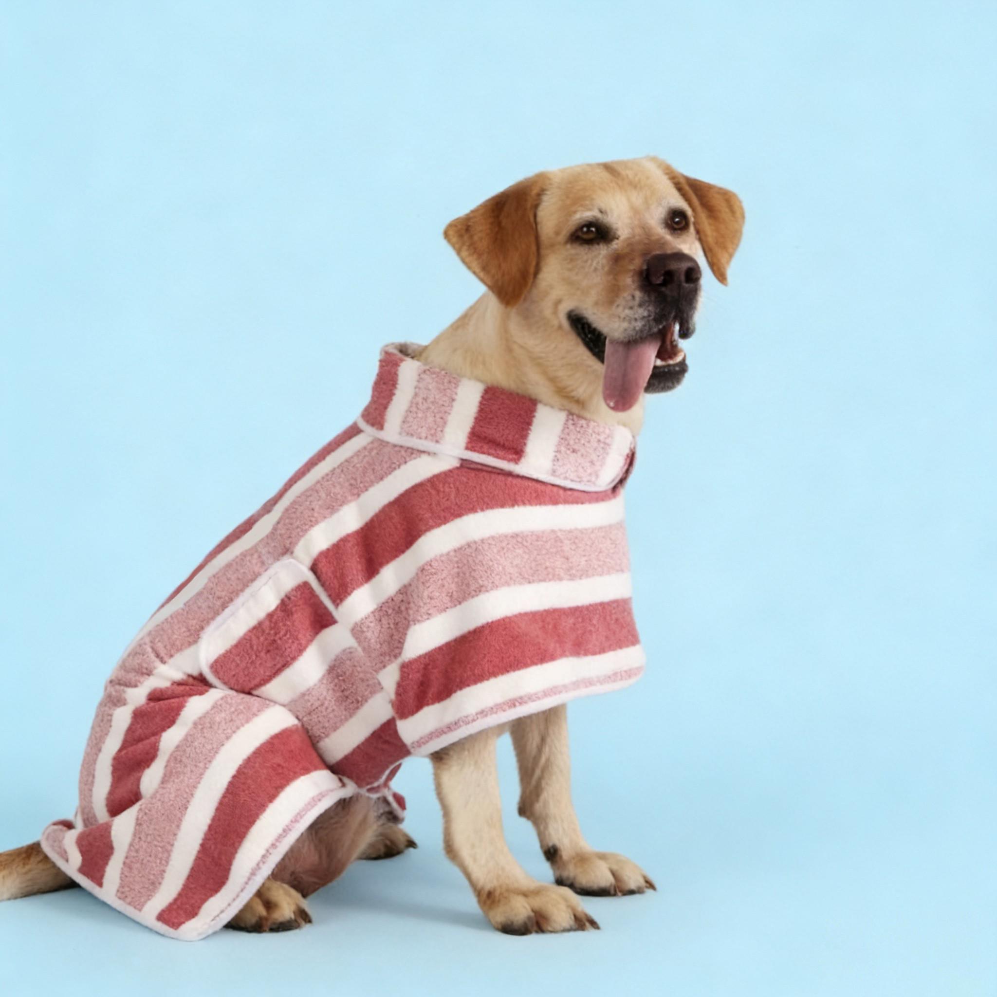 Quick-Drying Dog Bathrobe, 1-Piece Striped Pet Dressing Gown with Adjustable Belly Band, Super-Absorbent Super-Soft Fabric#GLOBAL PICKS