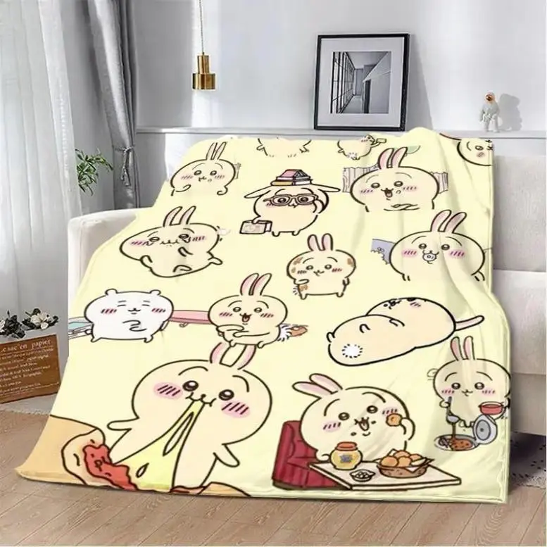 Chiikawa Cute Cartoon Flannel Throw Blanket Soft Cozy Lightweight All Season Blankets Bedding Bed Accessories Comforter Set Duvet Bed Sheets for Home Travel Bedroom Sofa Birthday Holiday Gift for Kids Cartoon Fans
