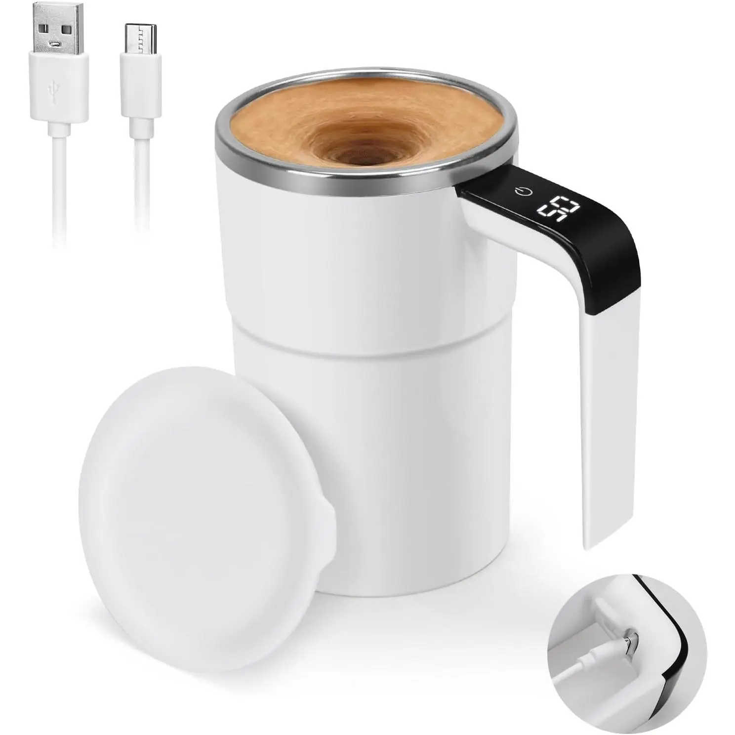 Self Stirring Mug, Auto  Coffee Mug with LED Display Temperature, Rechargeable Automatic Stirring Cup, 12oz Self Mixing Cup with Lid To Stir Coffee  Milk at Desk Use