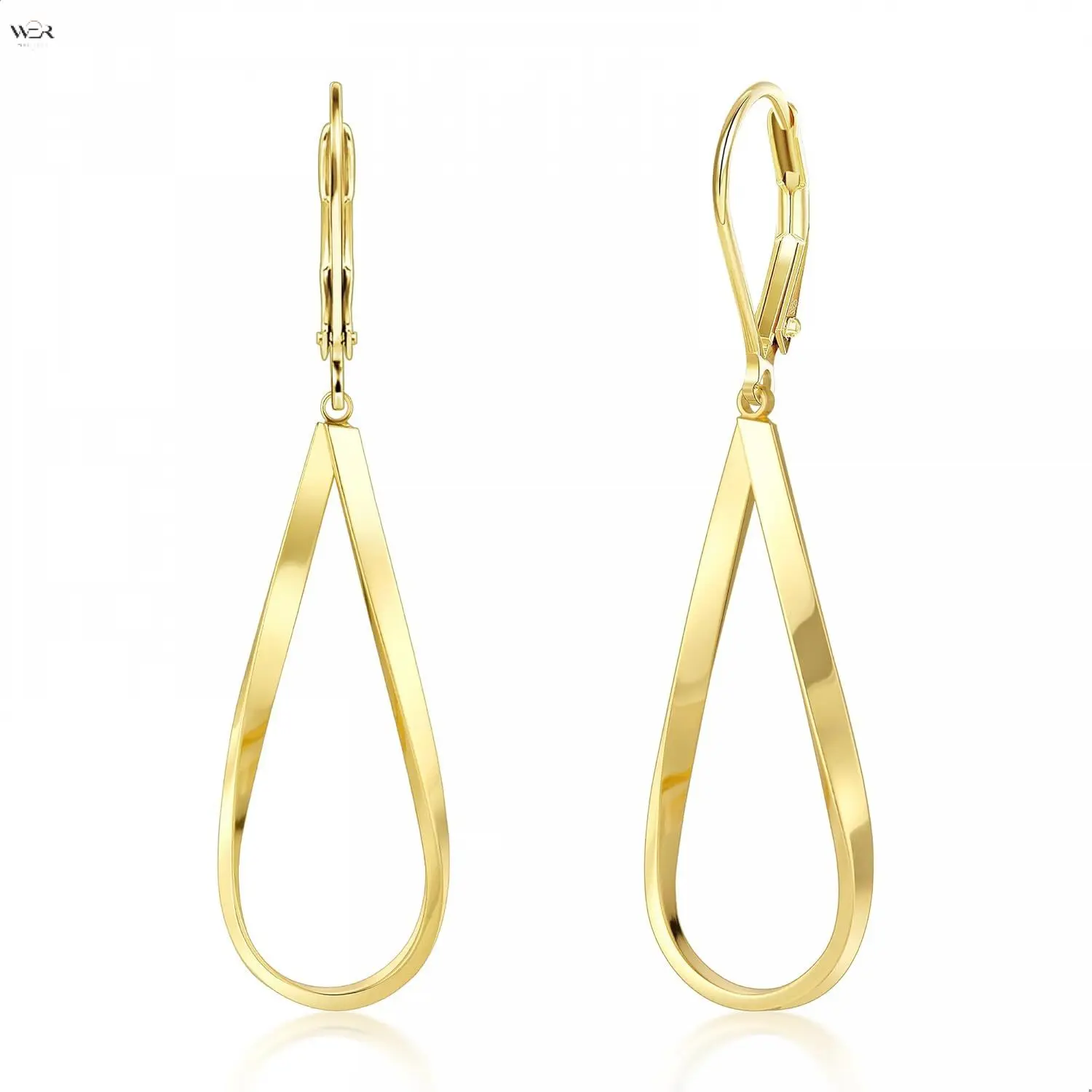 Minimalist Hollow Teardrop Lever Back Drop Earrings, Large Smooth Open Water Drop Dangle Earrings, Gold & Silver Two Tone Geometric Long Earrings for Women