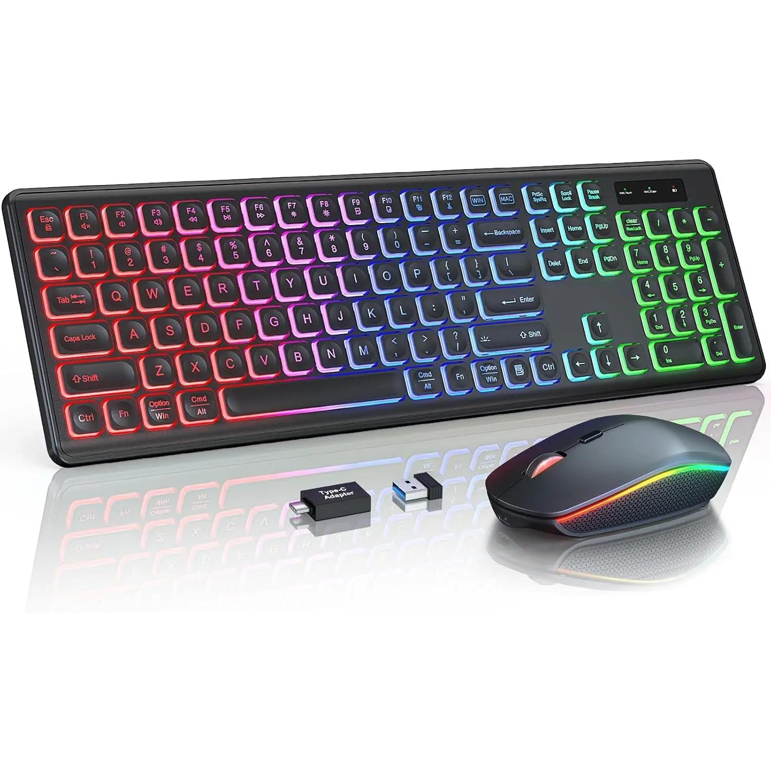Keyboard and  Combo with RGB Backlit, Rechargeable | Light Up Letters, Full-Size, Soft Typing, Sleep Mode, 2.4GHz Quiet Keyboard Set for , Windows, Laptop, PC,  KM42Pro