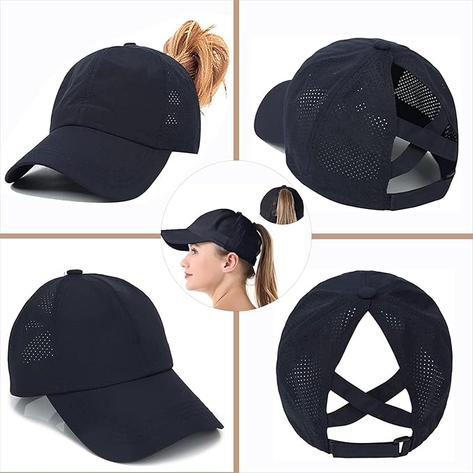 BIGWIG Women's Baseball Cap with Ponytail Opening, High Bun Ponytail Hat, Breathable Summer Sports Cap, Quick-Drying, Adjustable Buckle, Breathable Mesh Casual Hat, Summer Running Hat, Adjustable Sun Hat