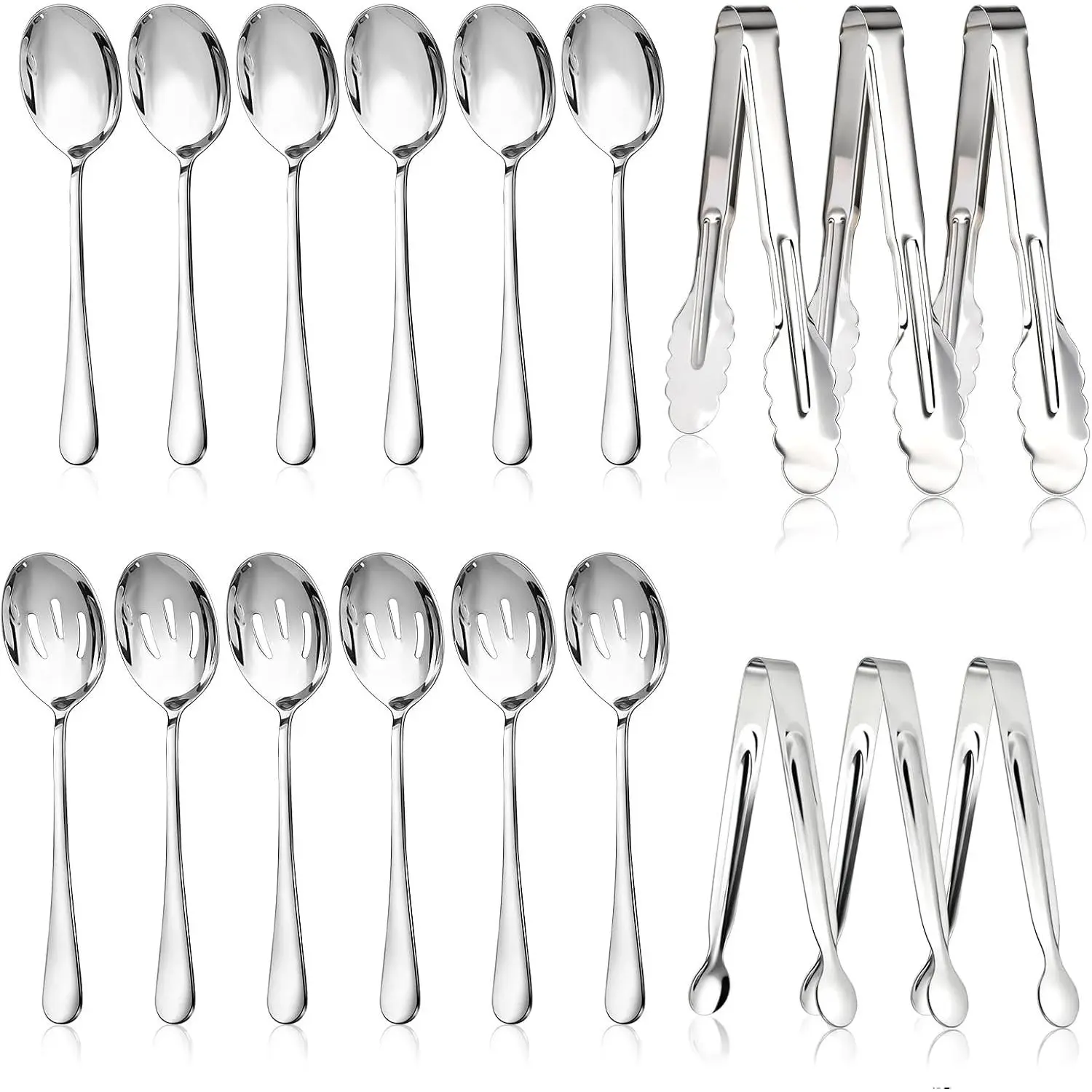 18 count Serving Utensils Set Serving Tongs Serving Spoons for Buffet | Dishwasher Safe,  Stainless Steel Tableware, Metal Cutlery, for Parties Weeding Entertaining Catering Banquet Birthday