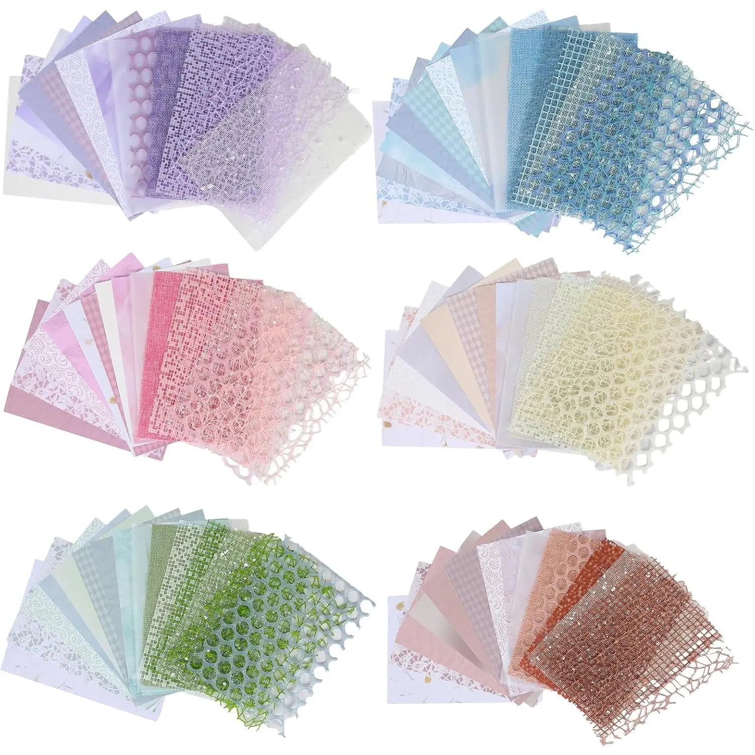 Scrapbooking & Stamping Creative Craft Kit - 6-Pack Modern Acid-Free Textured Paper, Decor Mesh Fabric, 90 Sheets (5.1x7 in) for Decorative Card Making, Crafting