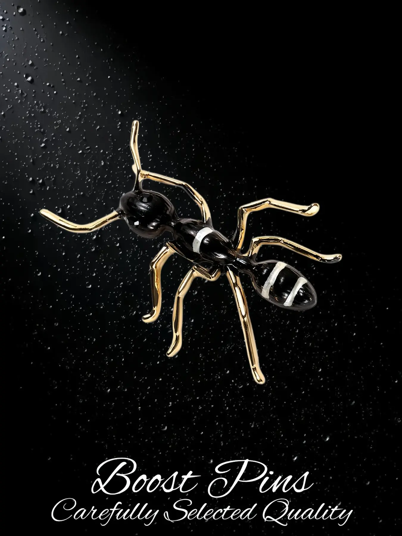 Black Enamel Ant Brooch White Strip Detail Mini Insect Corsage Pin Quirky Nature Inspired Statement Clothing Jewelry For Ladies Coat Shawl Wedding Anniversary Valentine Daily Formal Occasion Gift