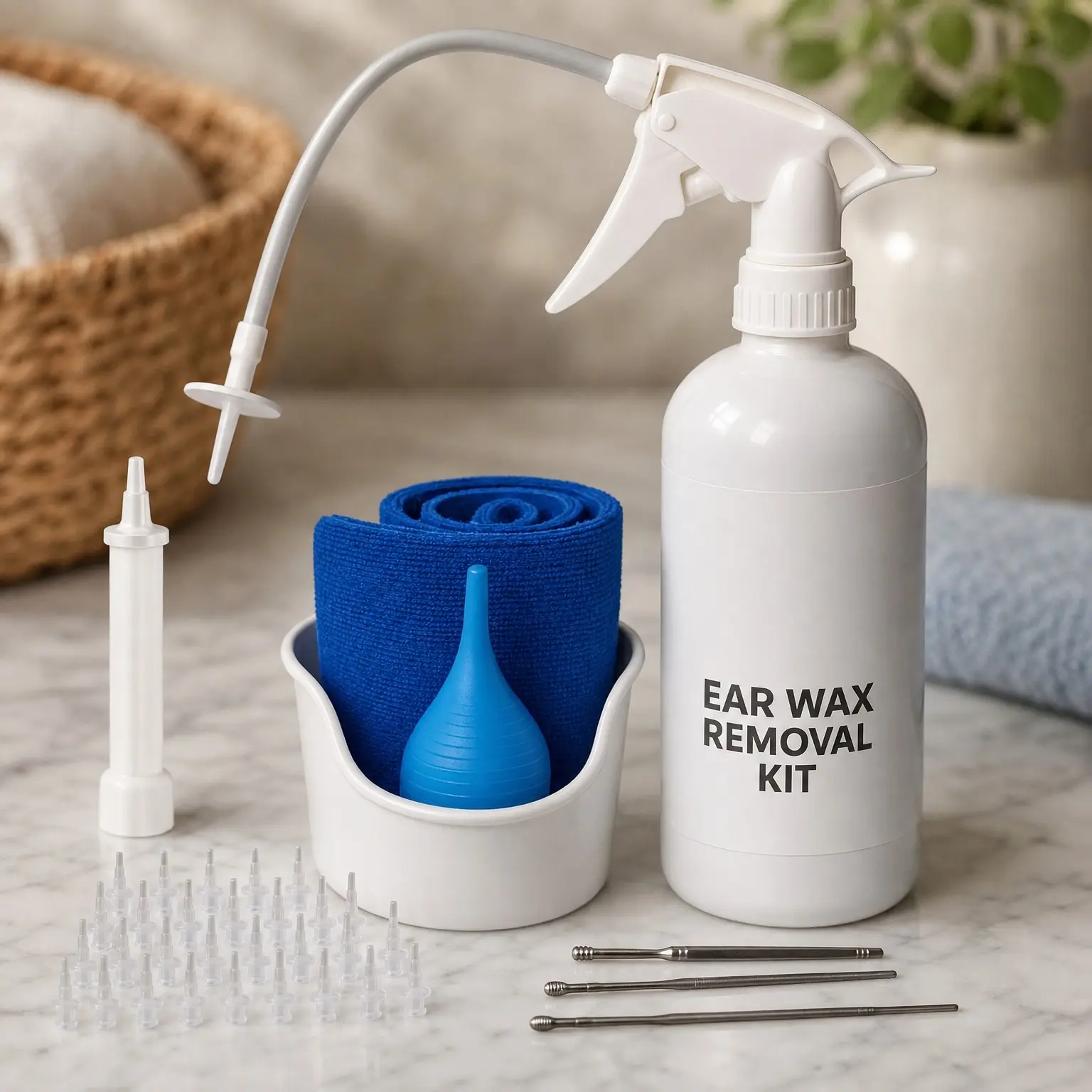 Ear Wax Removal Tool - Ear Irrigation Flushing System for Adults & Kids - Perfect Ear Cleaning Kit Includes Basin, Syringe, Curette Kit, Towel and 30 Disposable Tips