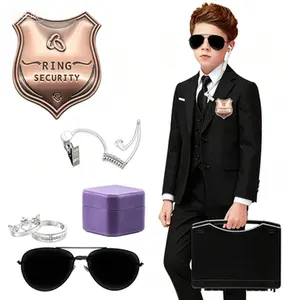 Wedding Ring Security Box Set for Ceremony, Ring Bearer Gift with Acoustic Earpiece Tube, Sunglass, Badge, Includes 2 Rings, Fake Wedding Ring Box Accessory, Reusable Ring Security Kit