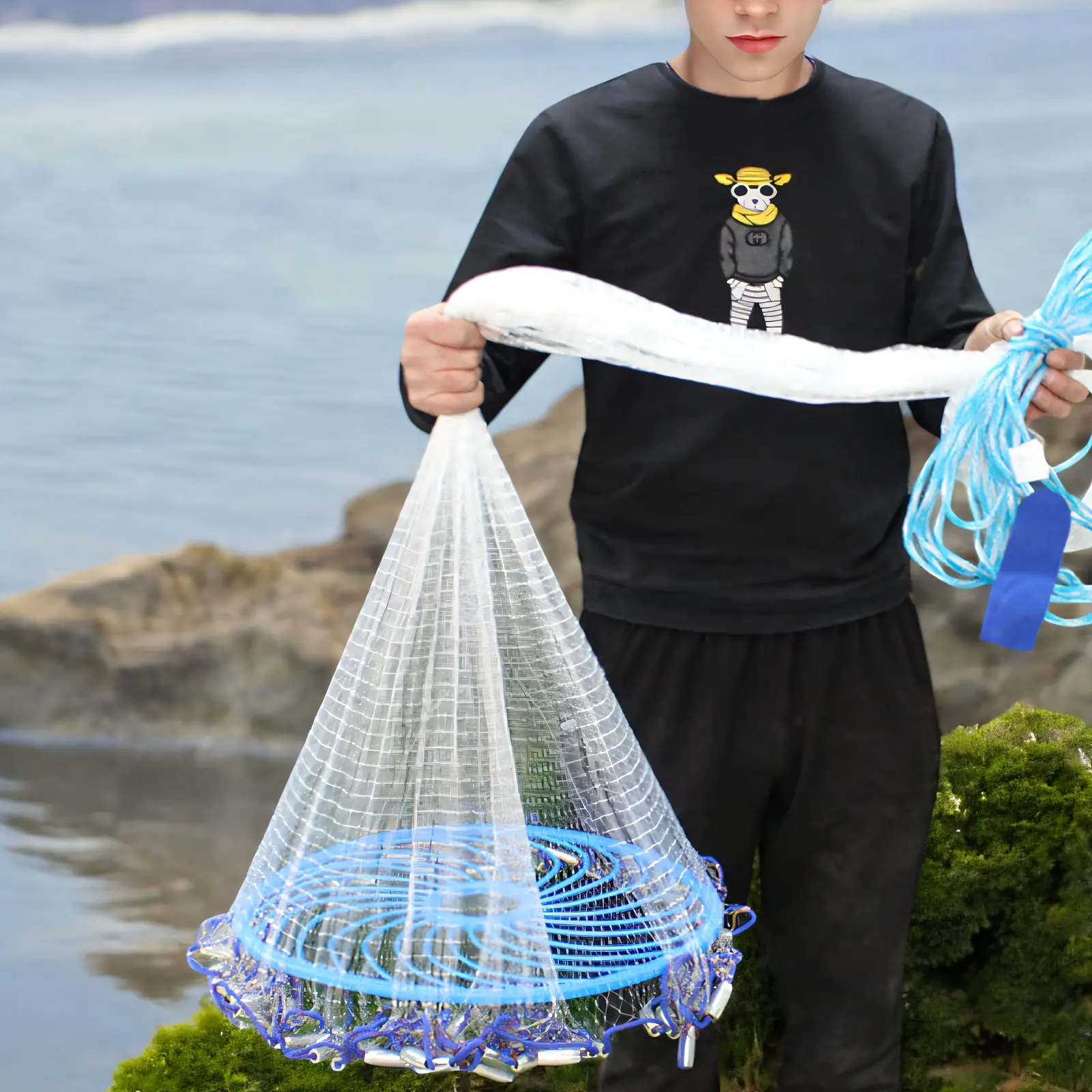 1 Handmade Cast Fishing Net With Steel Sinkers | Durable Nylon, Blue, Suitable For Saltwater And Freshwater, Diameter 4.0/6.0/8.0 ft, No Loop Design, Easy To Manage, Ideal For All Anglers, Traditional Throwing, Spinning Net