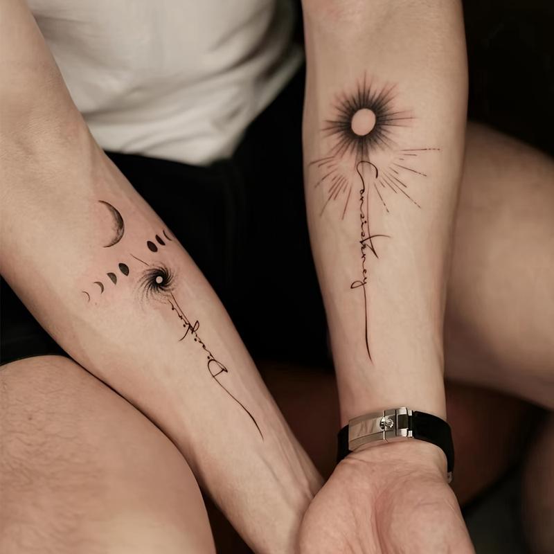 6 Large Herbal Tattoo Stickers, Including 1 Sun and Moon Element and 5 Random Styles, Lasts 7-15 Days, Waterproof and Anti-Friction, Realistic Effect, Suitable for Those Who Don't Want Tattoo Pain