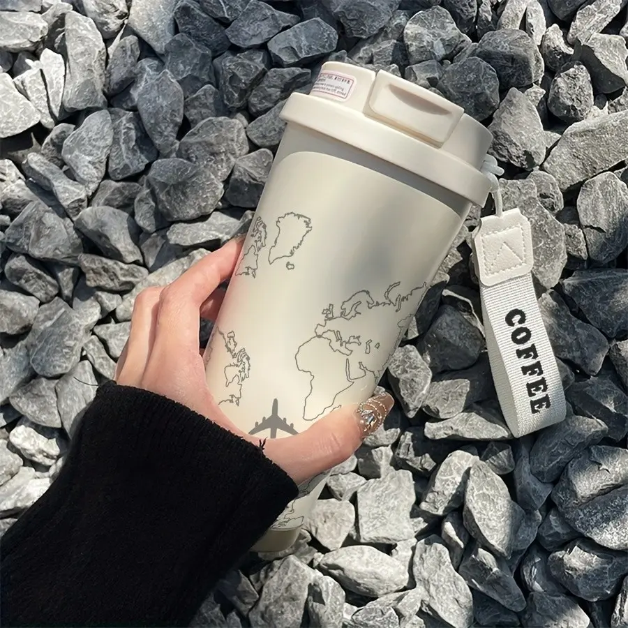 530ML Insulated Coffee Cup with Straw and Lid, Stainless Steel Vacuum Travel Mug, Ideal for Hot/cold Drinks, Office & Camping, Gift Idea