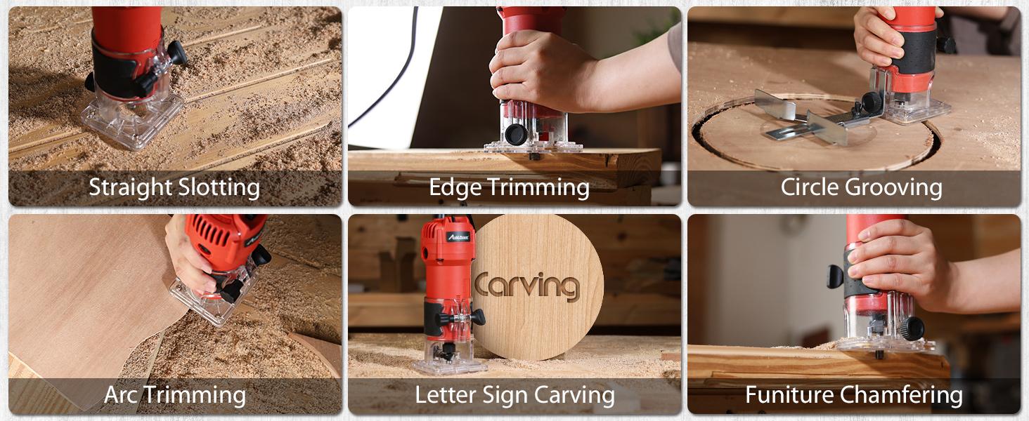 630W 5.3 Amp Wood Router Tool with Fixed Base Compact Router for Woodworking, 35,000 RPM, 1/4" collet & 5 Trim Bits, Straight & Roller Guide, 2 Wrenches and Carbon Brushes -.com