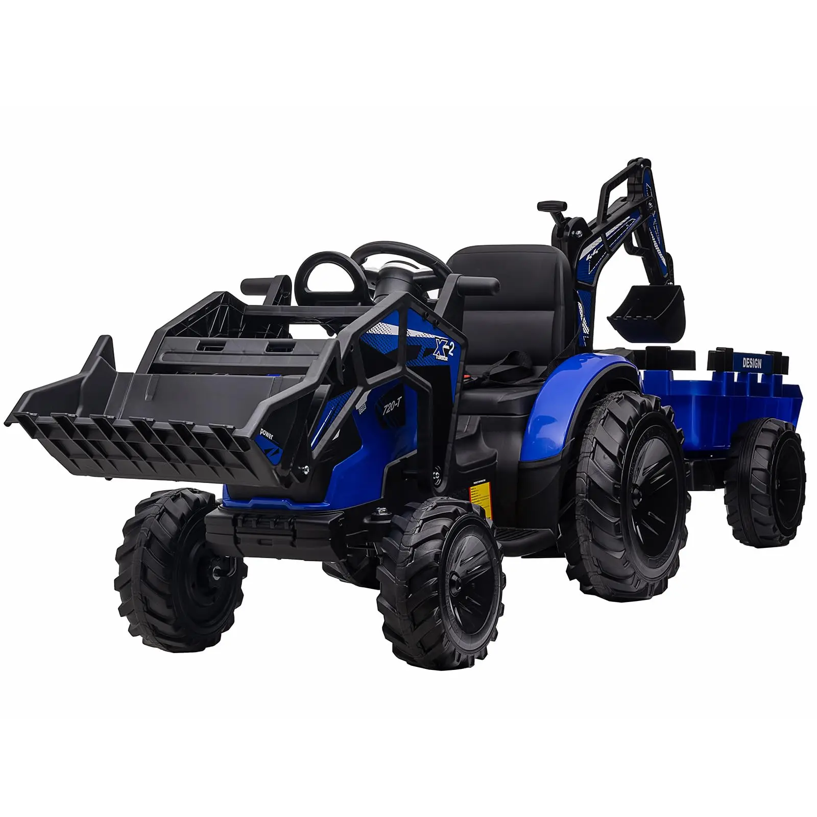Garvee 24V 3-in-1 Construction Ride-On Tractor Toy Car - Remote Control Electric Vehicle with Trailer Set, Excavator, Bulldozer, EVA Tires, Music Light, USB Power, LED Lights, Battery Powered