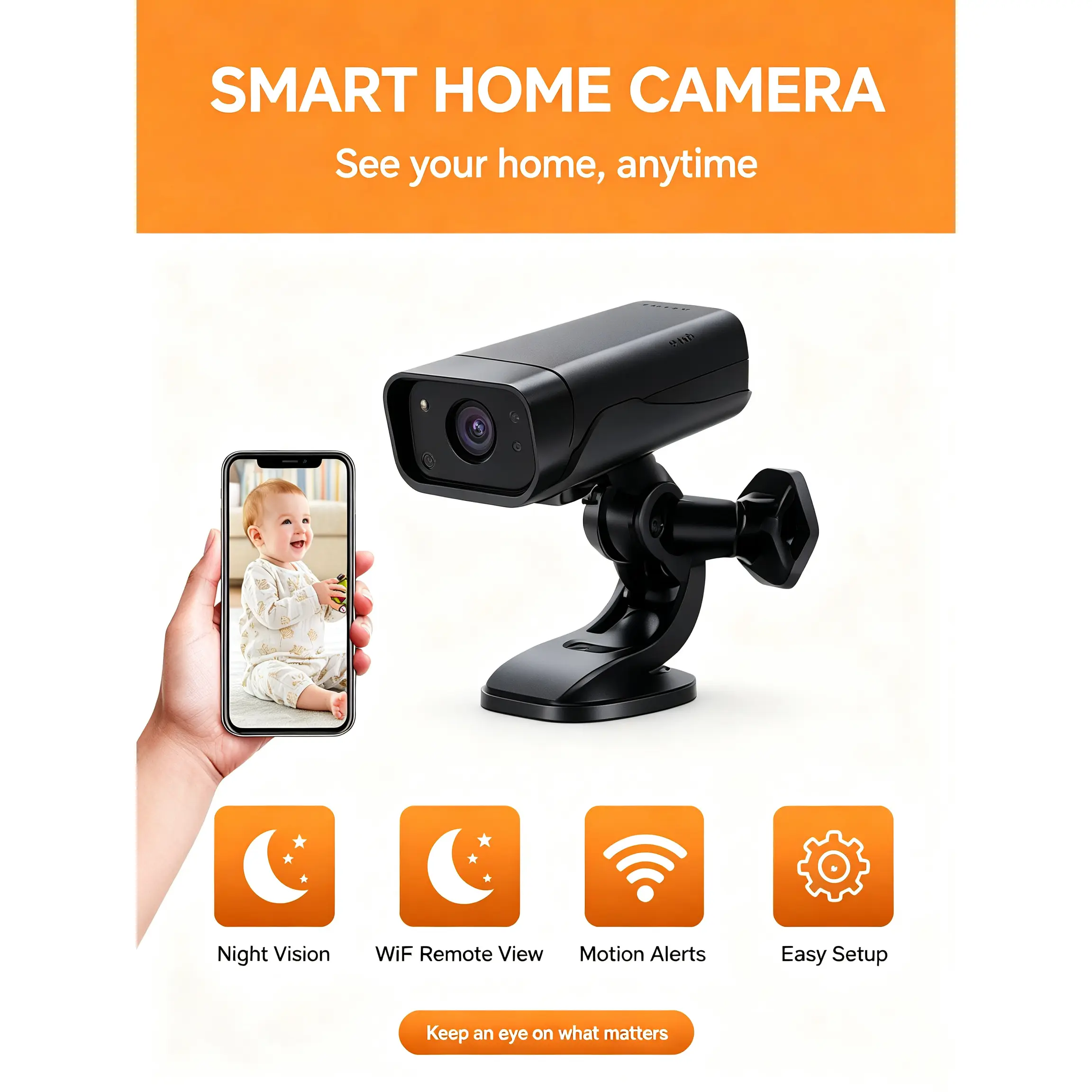 TN-6 Mini WiFi Home Security Camera - HD 720P, Infrared Night Vision, Motion Detection, Phone Remote Live Feed, Easy Installation for Baby Monitoring