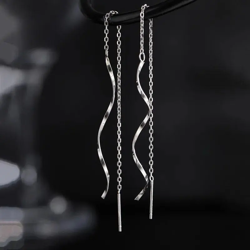Wave Shaped Threader Earrings for Women Long Tassel Chain Design Simple Elegant Wedding Party Jewelry Gift Set Accessories