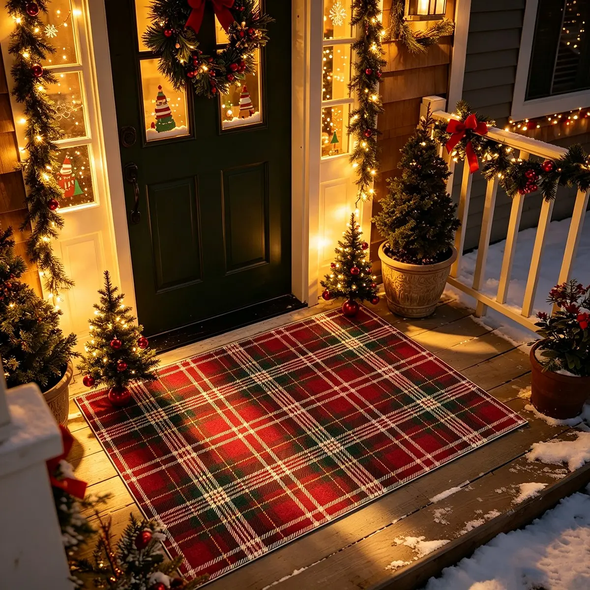 Christmas Red Green Plaid Rectangular Rug Classic Vintage Red White Green Check Rug Entrance Hallway Living Room Rug Christmas Decor Rug Festive Holiday Gift Rug