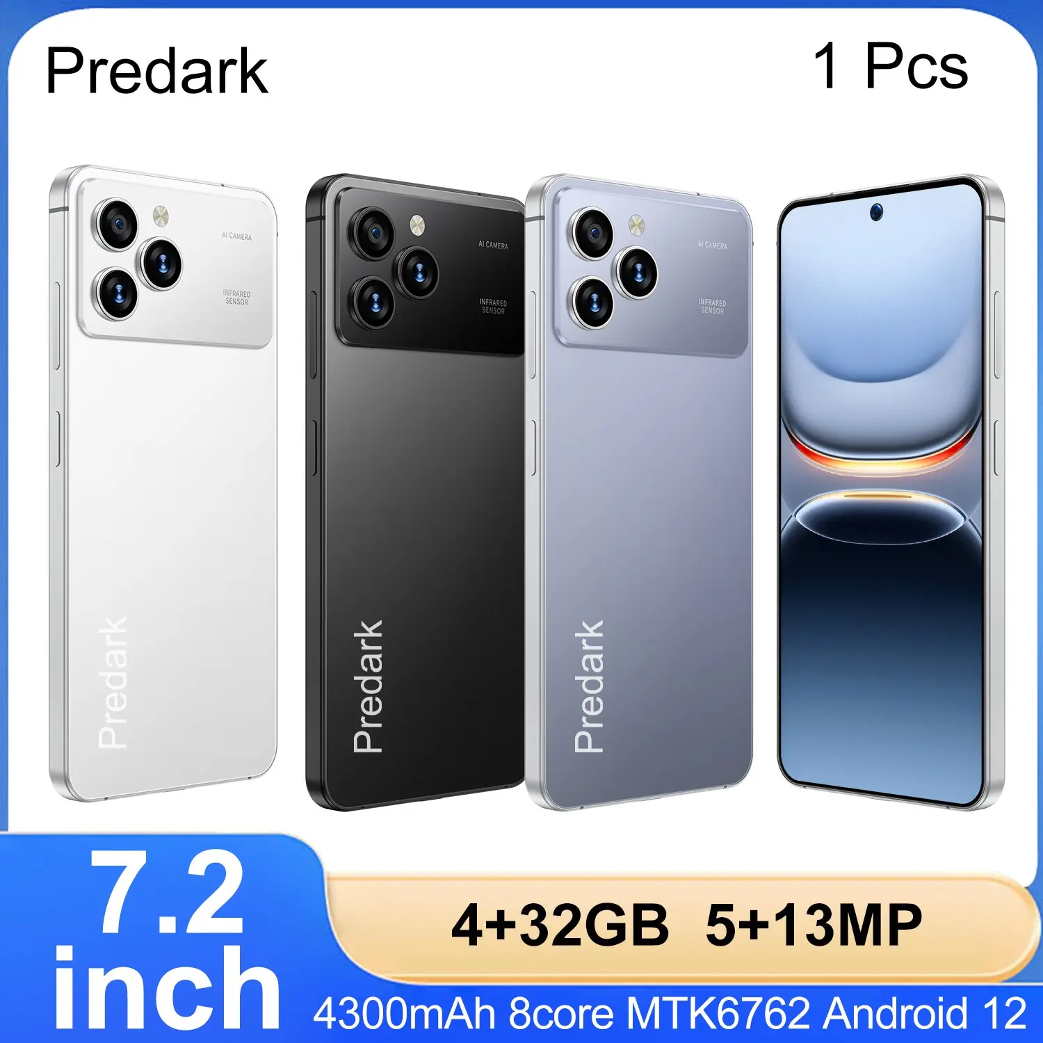 Predark I25 Ultra Android Mobile Smartphone, 7.2 Inch Large Screen, 4300mah Battery, 4+32GB Memory, Dual Camera, Octa-Core Processor, Android 12, 4g Dual Sim