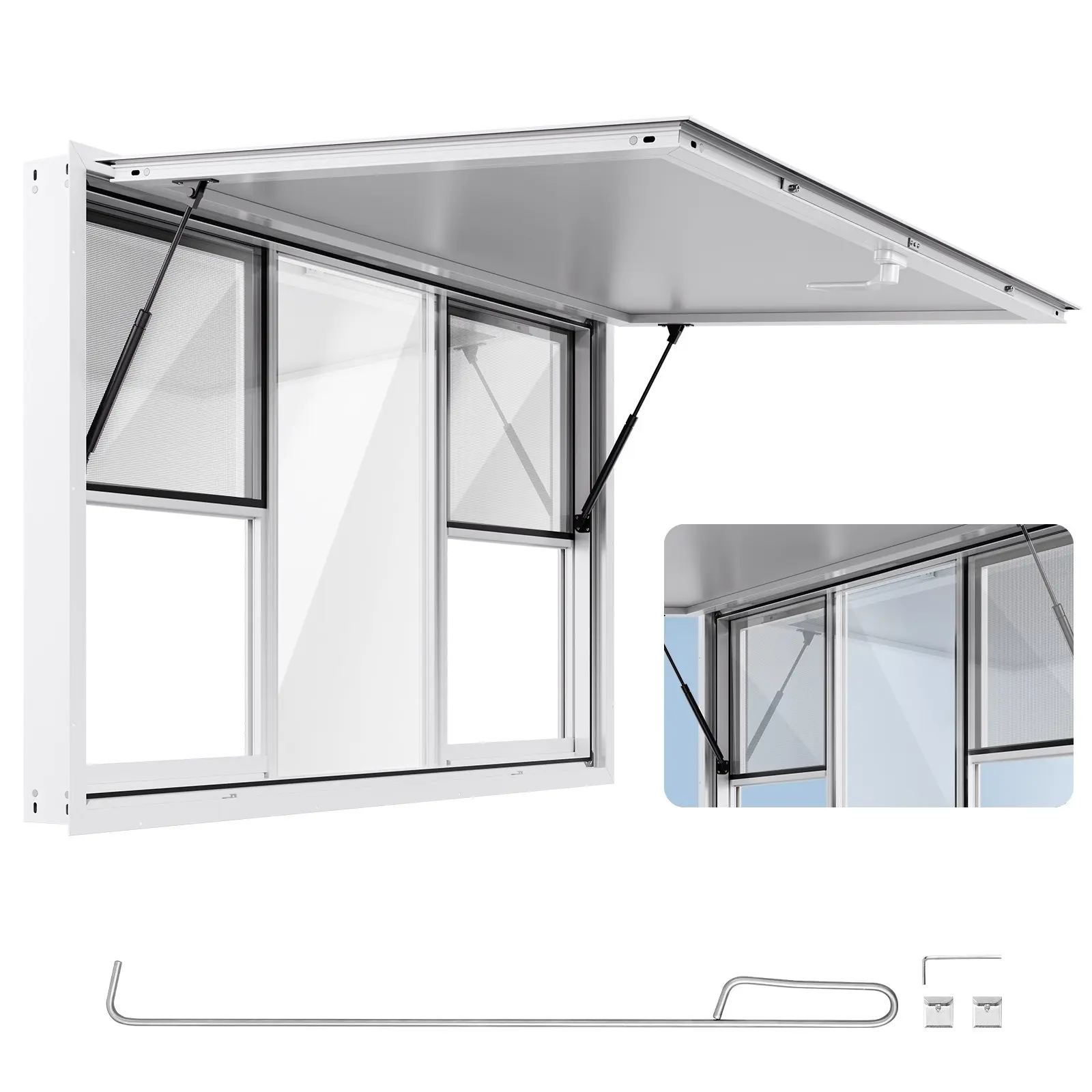 【DealsForYouDays】VEVOR Concession Window 60x36 in, Aluminum Alloy Service Window for Food Truck, Up to 85 Degrees Stand Serving Window with 6 Sliding Windows, Awning Door, and Drag Hook, for Concession Trailers