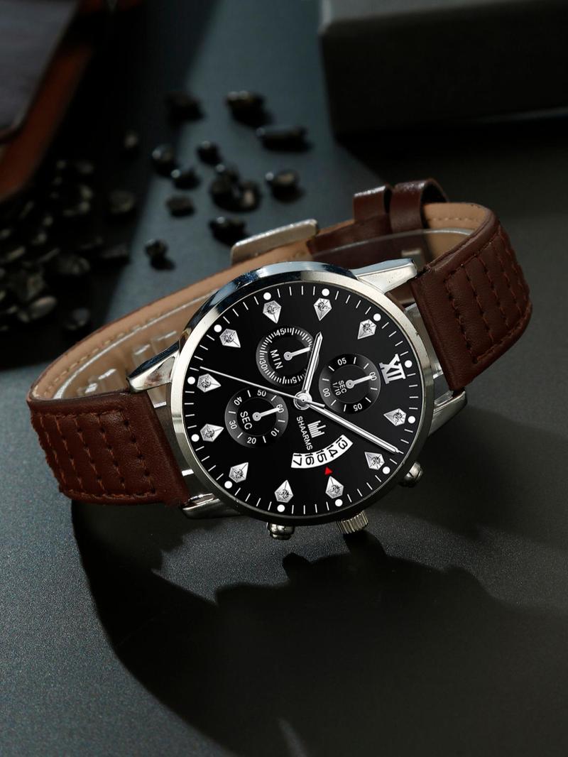 Men's Business Fashion Round Dial Analog Quartz Watch & Wallet Set, Fashion Watch Set for Party, Daily Clothing Decor, Trendy All-match & Exquisite Watch Set for Gift, Casual Wristwatch Set