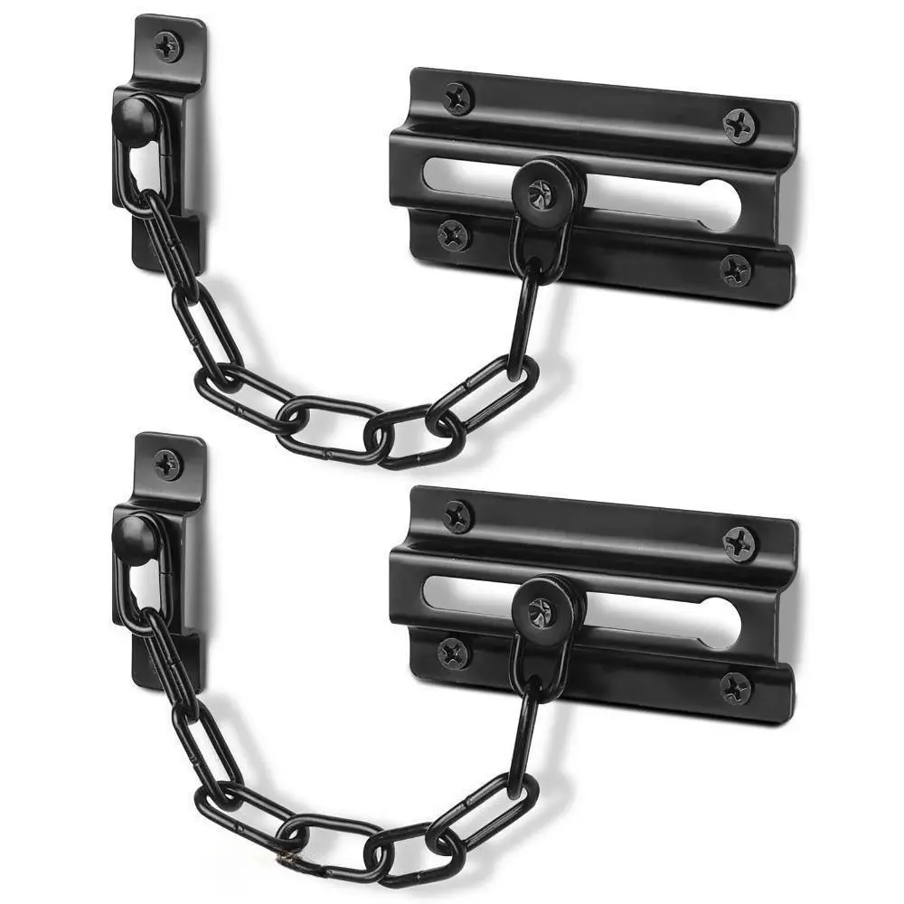 Door Lock, 2 Pack Heavy-Duty Steel Security Chain with Matte Finish, Renter Friendly No-Drill Latch, Child Proof for Apartments, Bedrooms, Bathroom Doors