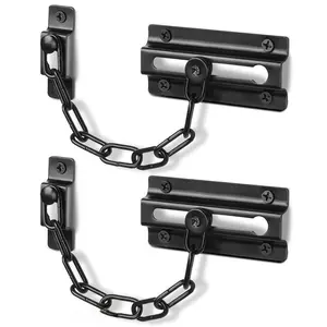 Door Lock, 2 Pack Heavy-Duty Steel Security Chain with Matte Finish, Renter Friendly No-Drill Latch, Child Proof for Apartments, Bedrooms, Bathroom Doors