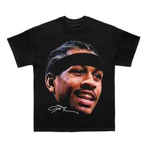 Allen Iverson Vintage Basketball Star Graphic T-Shirt, Heavyweight Cotton Oversized Athletic Streetwear Tee, Retro Sports Casual Black Trendy Top for Men Daily Workout, Game Day & Urban Street Outfits