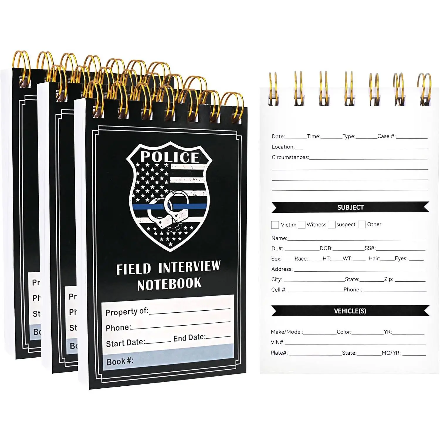 Field Interview Notebook, Public Safety  Report Notepad for Accidents & Incident Reports, Law Enforcement Incident Report Notepads,EDC Officer Notebook with Spiral