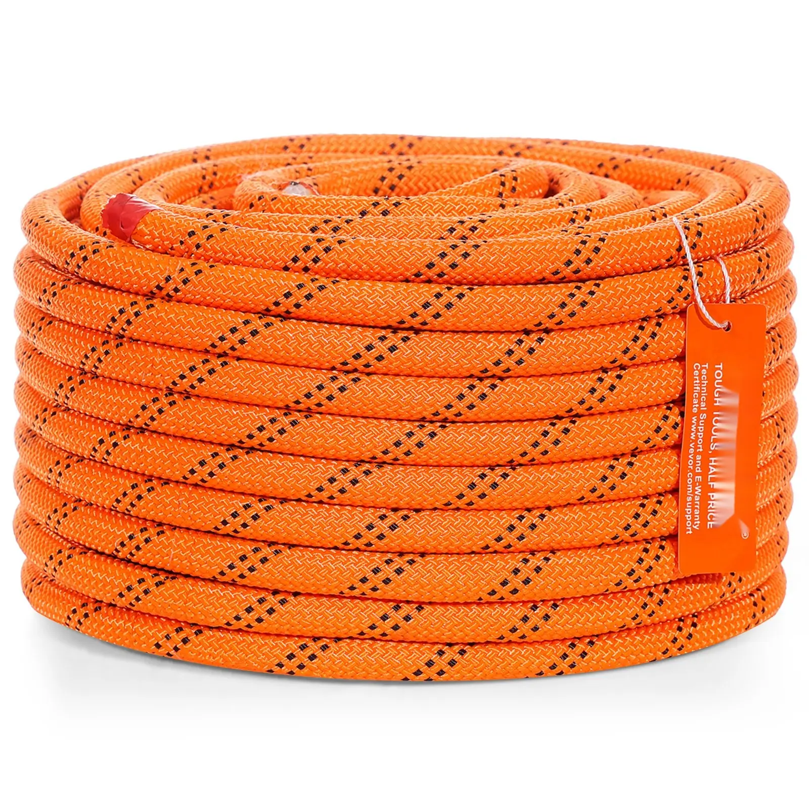 Double Braided Polyester Rope, 1/2 Inch By 120 Feet, 48-Strand Construction, 8000 LBS Breaking Strength, Outdoor Climbing And Arborist Rigging Rope For Rock Climbing, Hiking, Camping, Swing, Rappelling, Rescue, Orange/Black
