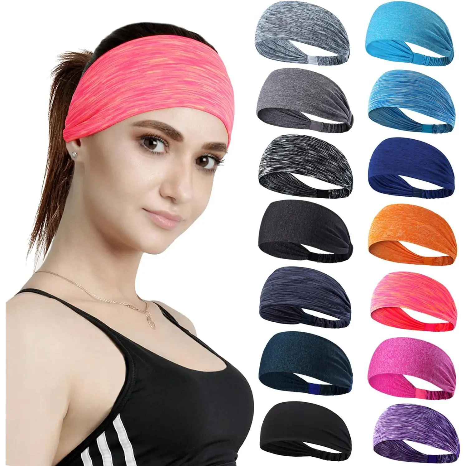 14 count Workout Headbands for Women Non Slip  Sweatbands Elastic Yoga Hairbands for Fitness Running Athletic  Wicking fits  Men and Women Girls