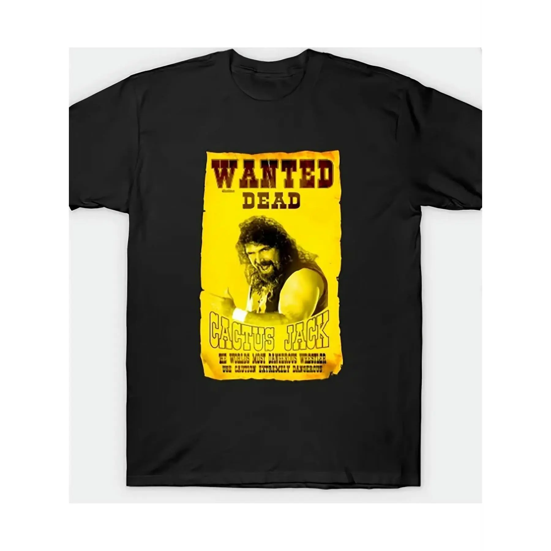 Men's Cactus Jack Mick Foley Wanted Dead Vintage Wrestling Poster Graphic Crew Neck Short-Sleeve Tshirt - Regular Fit Retro ECW Stretch Knit Fabric Casual Top for Spring Summer, Shortsleeve, Streetwear, Menswear, Print, Casual Fit