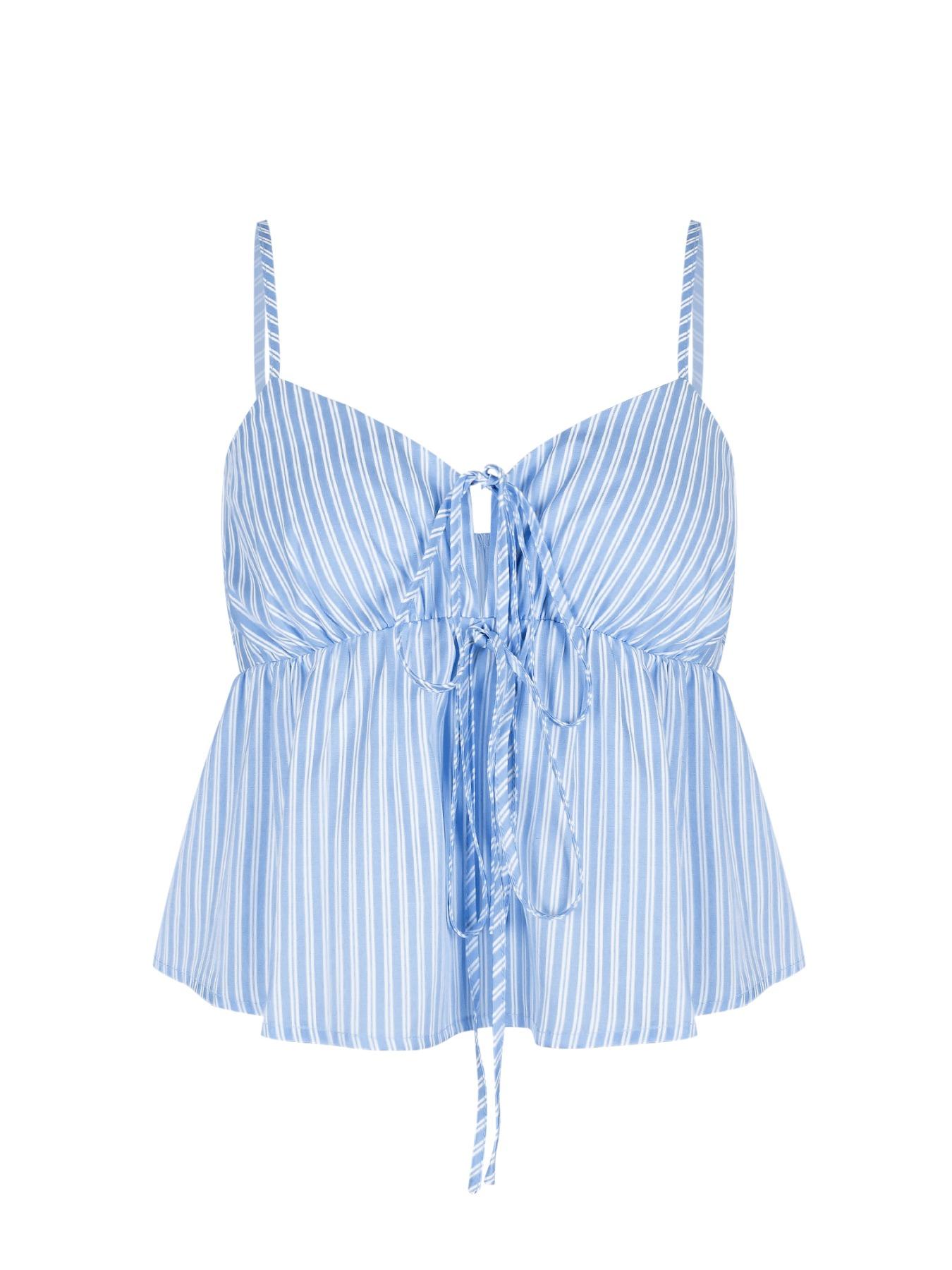 Women's Striped Print Tie Shoulder Cami Top, Casual Trendy Shirt, Casual Sweetheart Neck Sleeveless Top for Summer, Women's Clothing for Daily Wear, Shirts