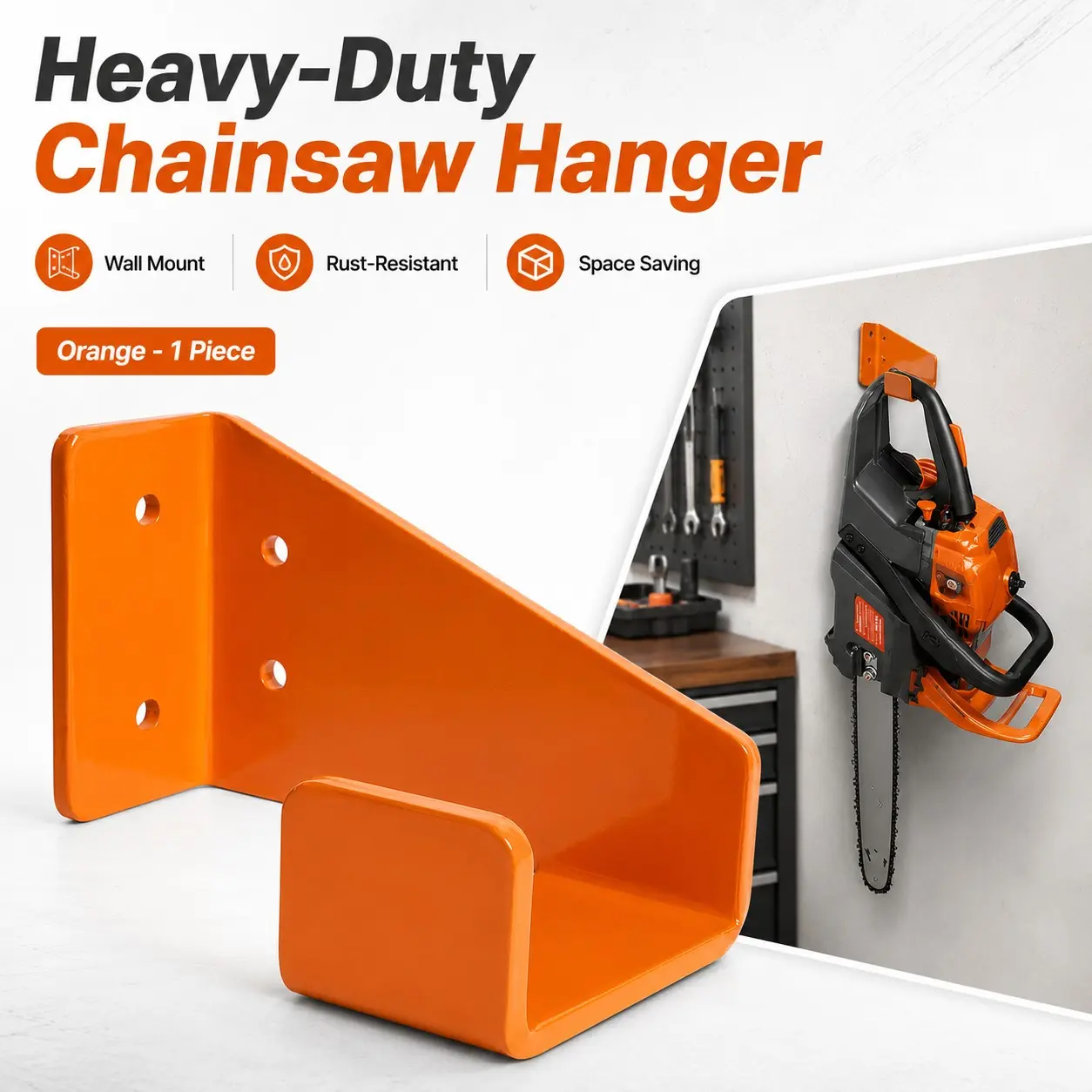 Chainsaw Hook Mount, Wall-Mounted Storage Rack with Anchor and Screw Kit, Ideal for Garden Garage, Secure Installation